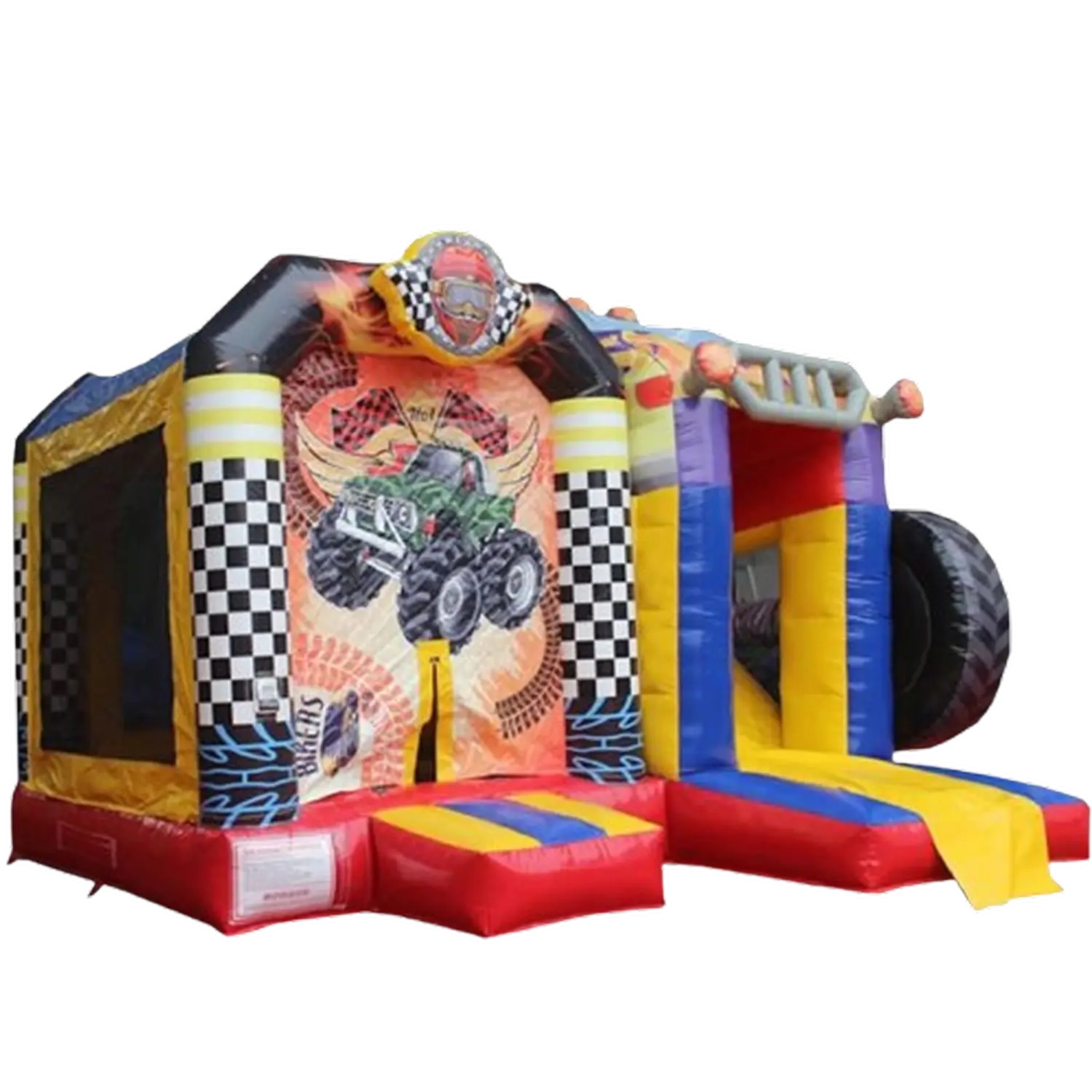 Mobile-color-Mobilfunkladen-a Monster Truck aufblasbare Hüpfburg und Rutsche Kombination